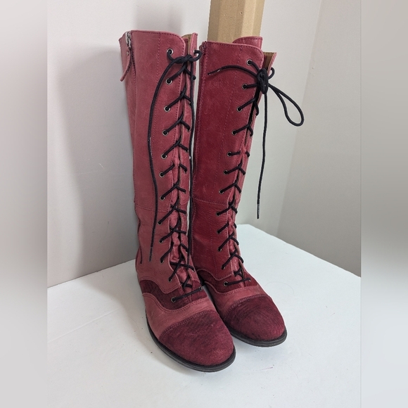 Portofino Italy Red Leather Lace-Up Tall Boots Women’s 37 - Picture 6 of 12